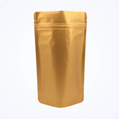 Mat Gold Alüminyum Kilitli Doypack - 8.5 cm x 14.5 cm x 2.5 cm + 2.5 cm