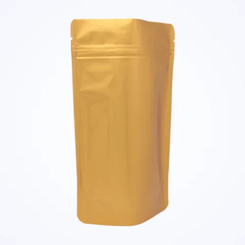 Mat Gold Alüminyum Kilitli Doypack - 8.5 cm x 14.5 cm x 2.5 cm + 2.5 cm