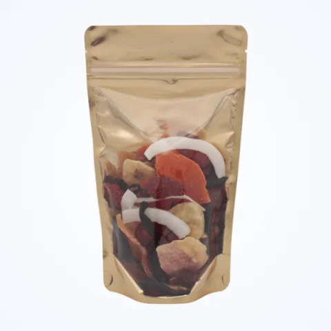 Şeffaf Gold Metalize Kilitli Doypack - 8.5 cm x 14.5 cm x 2.5 cm + 2.5 cm