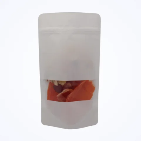 Beyaz Kraft Pencereli Kilitli Doypack - 8.5 cm x 14.5 cm x 2.5 cm + 2.5 cm
