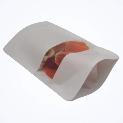 Beyaz Kraft Pencereli Kilitli Doypack - 16 cm x 27 cm x 4 cm + 4 cm