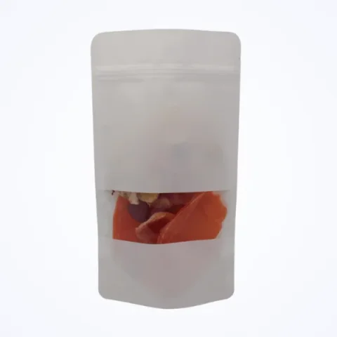 Beyaz Kraft Pencereli Kilitli Doypack - 13 cm x 22.5 cm x 3.5 cm + 3.5 cm