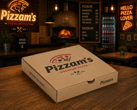 Özel Baskılı Kraft Pizza Kutusu - 32 cm x 32 cm x 4 cm | Pizza Kutusu