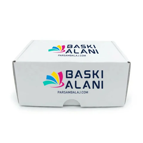 Özel Baskılı Oluklu Geçmeli Beyaz E-ticaret Kutusu - 8 cm x 7 cm x 4 cm