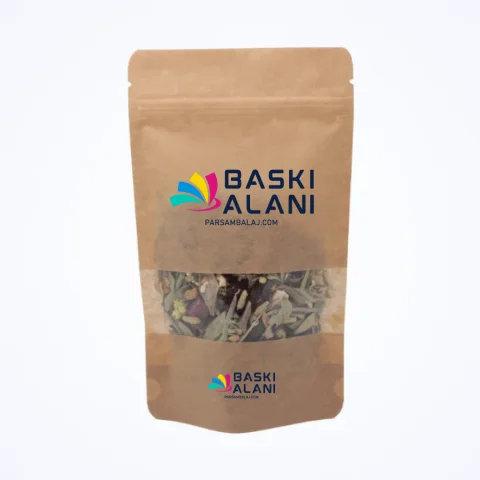 Kraft Pencereli Kilitli Doypack - 11 cm x 18.5 cm x 3.5 cm + 3.5 cm