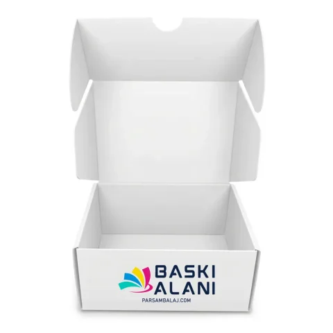 Özel Baskılı Oluklu Geçmeli Beyaz E-ticaret Kutusu - 20 cm x 29 cm x 10 cm | E-ticaret Kutusu