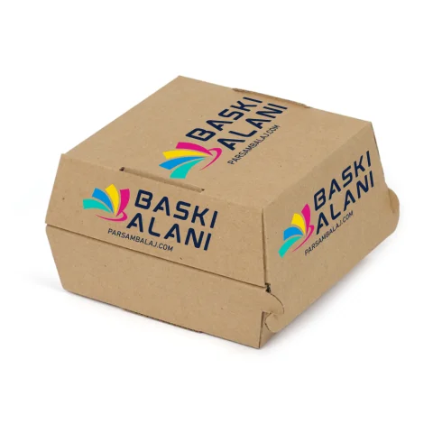 Özel Baskılı Kraft Tekli Hamburger Kutusu - 12 cm x 12 cm x 8 cm | Hamburger Kutusu