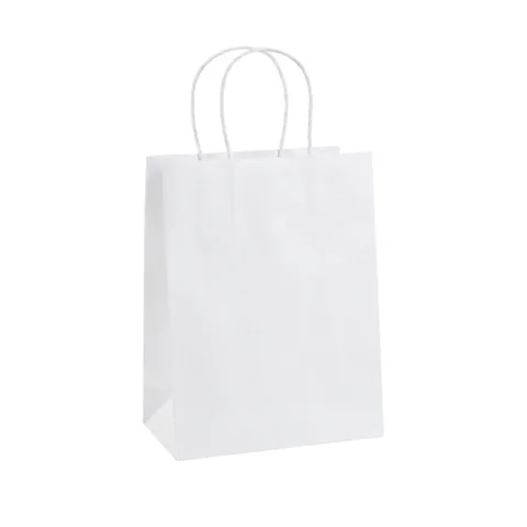 Burgu Saplı Beyaz Kraft Çanta - 25 cm x 31 cm x 12 cm | Kraft Çantalar